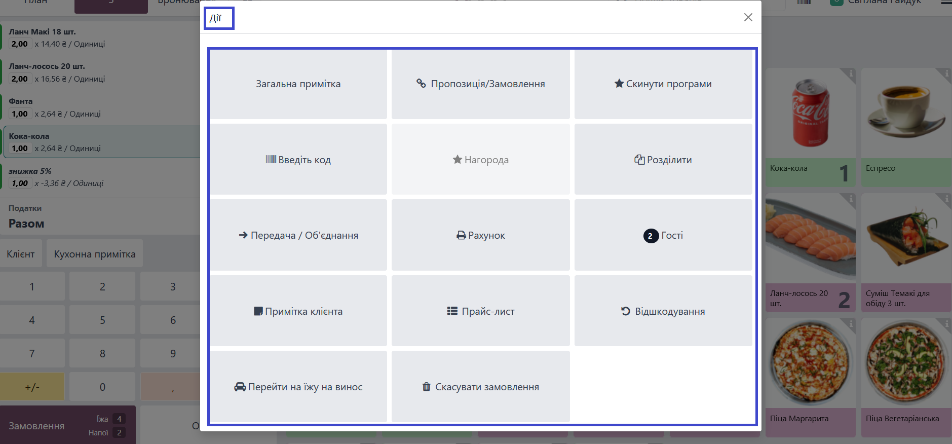 ресторан дії