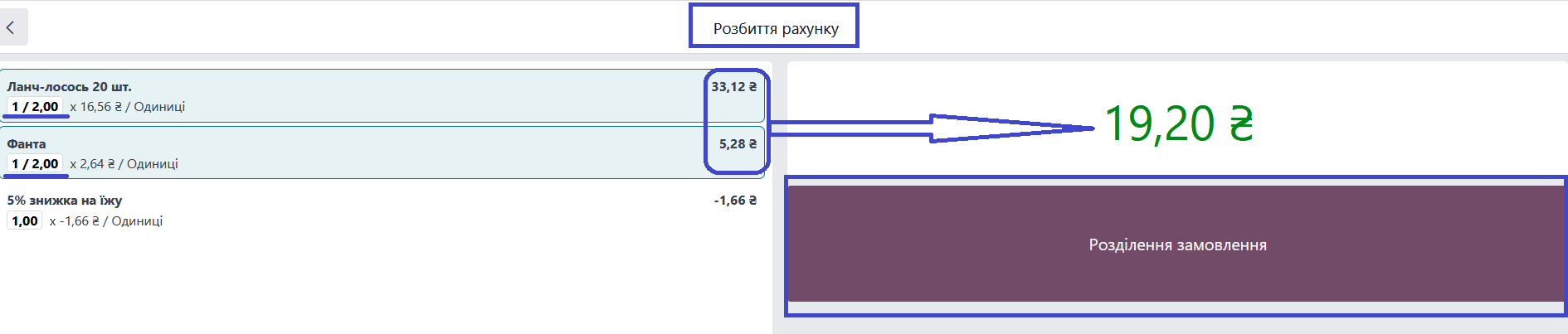 ресторан розбиття рахунку